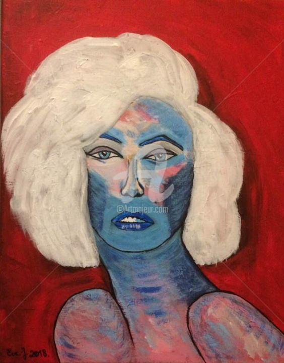 Painting titled "femme aux cheveux b…" by Eve.J, Original Artwork, Acrylic