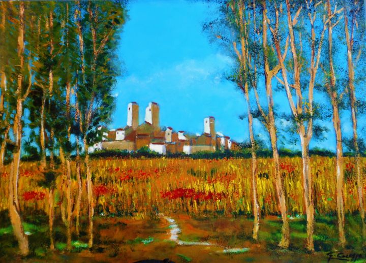 Painting titled "la-citta-con-le-tor…" by Geremia Cocozza, Original Artwork