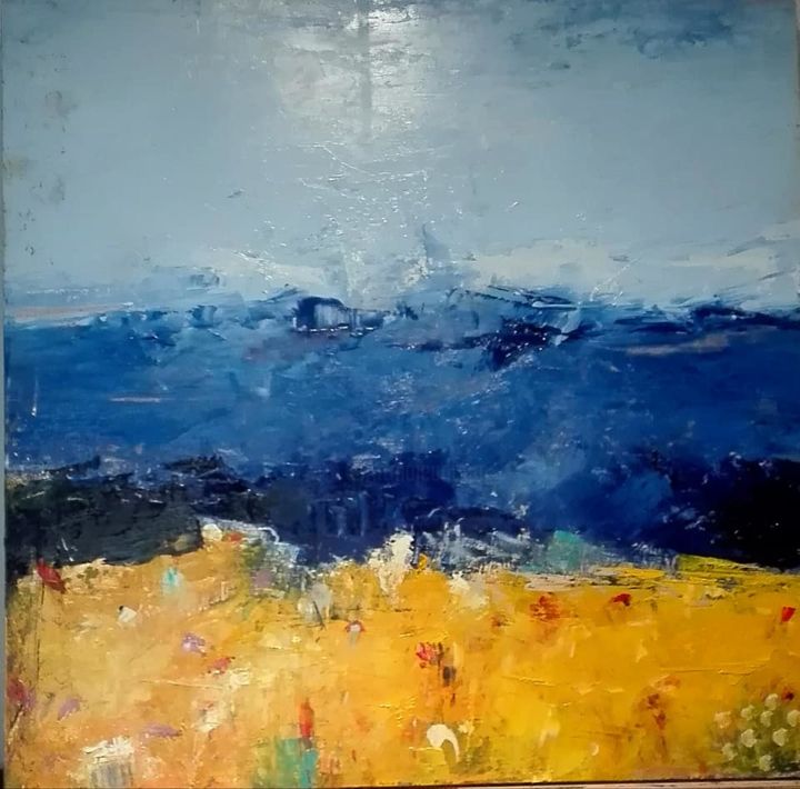 Painting titled ""Campo y mar"" by Lola Castillejo Ribera, Original Artwork, Oil
