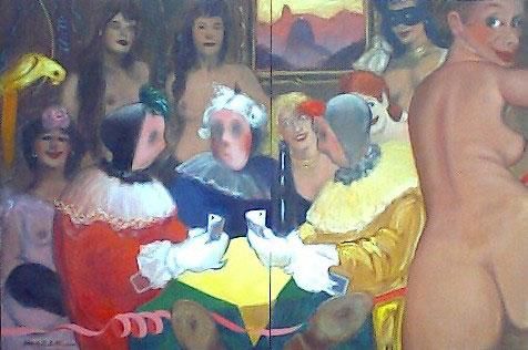 Painting titled "Cartas na mesa" by Aldo Luiz De Paula Fonseca, Original Artwork, Oil
