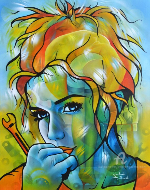Peinture intitulée "le vent fripon" par Jeannette Guichard-Bunel, Œuvre d'art originale, Huile