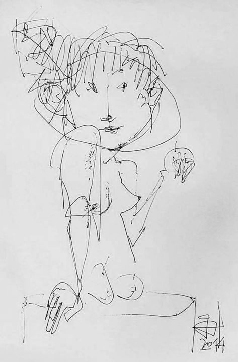 Tekening getiteld "Девушка с фруктами." door Bidzina Kavtaradze, Origineel Kunstwerk, Inkt