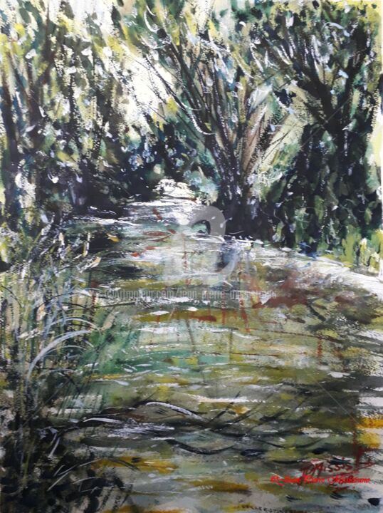Malerei mit dem Titel ""Réal Collobrier"" von Jean-Pierre Missistrano, Original-Kunstwerk, Aquarell