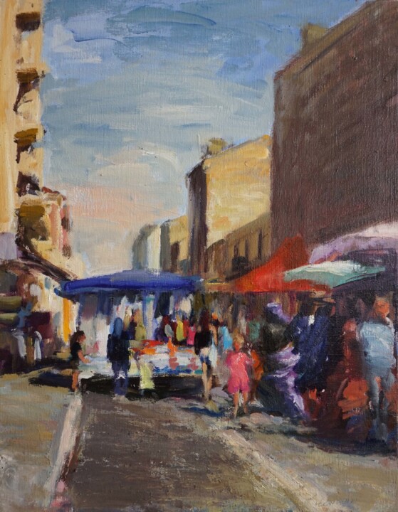 Marché , boubous 绘画, 24x18.1 in