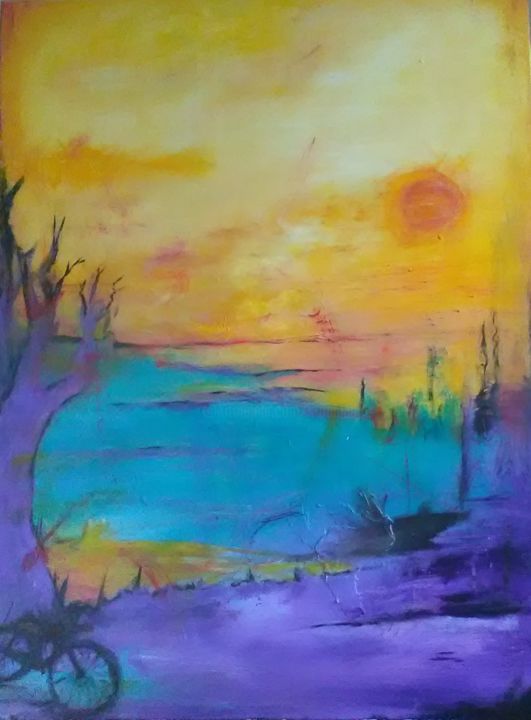 Painting titled "On the bike" by Maja Kronblad, Original Artwork, Acrylic