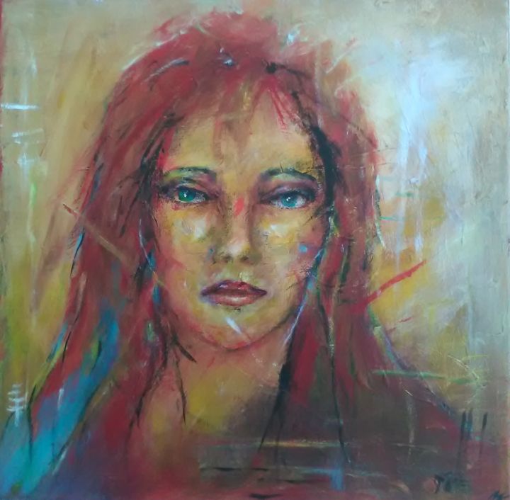 Painting titled "Blue eyes" by Maja Kronblad, Original Artwork, Acrylic