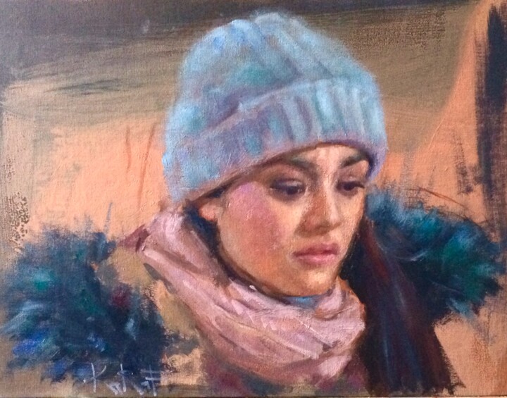 Painting titled "The night" by Fatima Karaf, Original Artwork, Oil