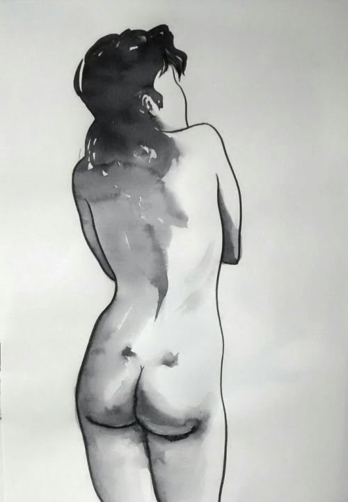 Drawing titled "NU FROM BAMBERG 1" by Miguel Esquivel Kuello, Original Artwork, Ink