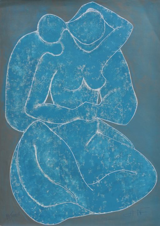 Prenten & gravures getiteld "La tendresse III" door Philippe Jamin, Origineel Kunstwerk, Linosnede