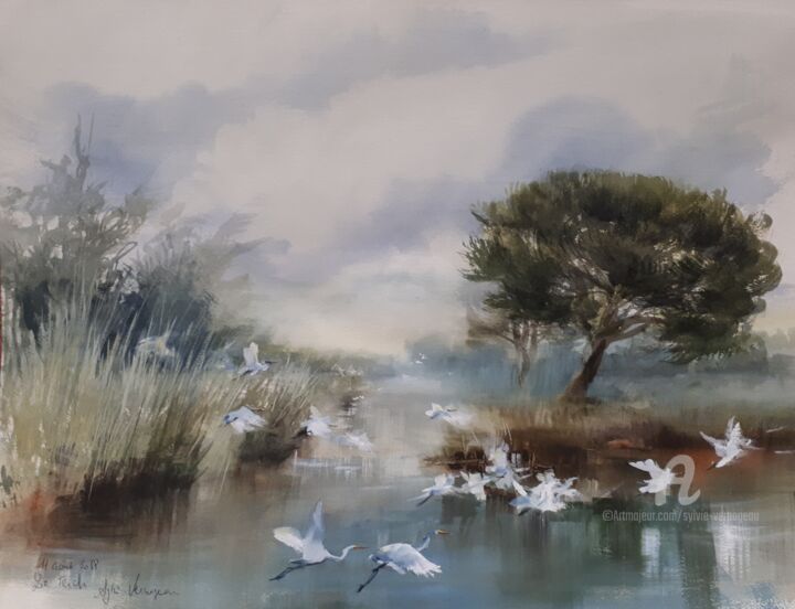Peinture intitulée "L'Eyre, Bassin d Ar…" par Sylvie Vernageau, Œuvre d'art originale, Aquarelle Monté sur Verre