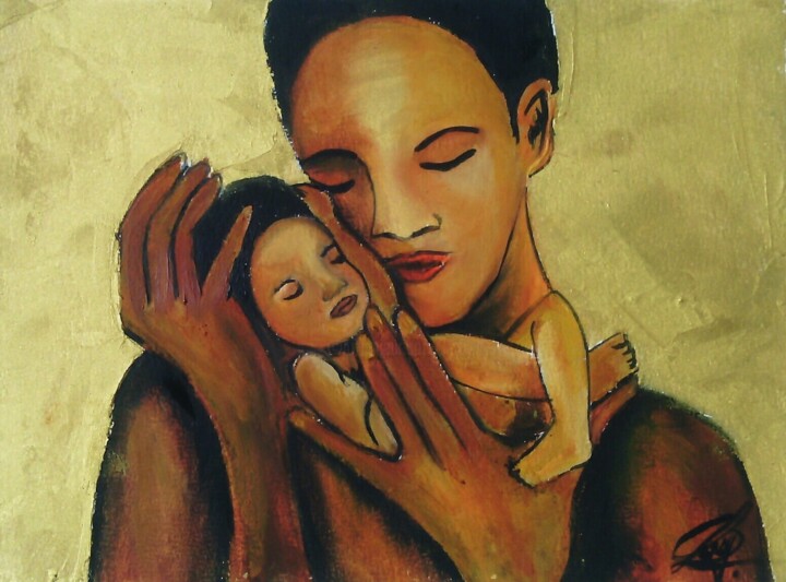 Painting titled "Maternité créole. M…" by Virginie Le Roy, Original Artwork, Oil
