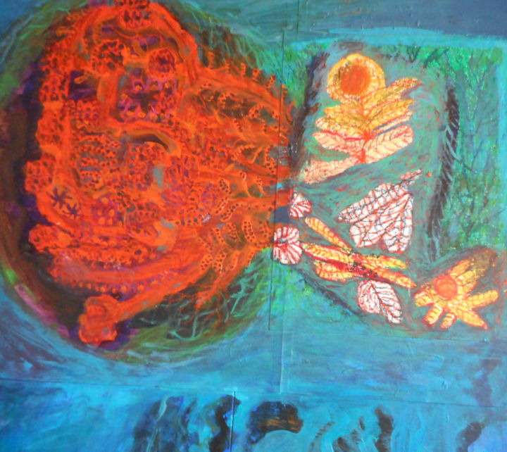 Pintura titulada "MER ET CORAUX 1" por Mchartrie, Obra de arte original, Acrílico Montado en Cartulina