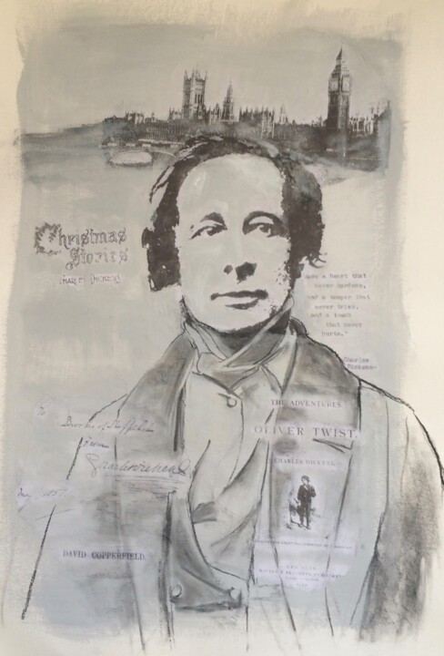 Dessin intitulée "charles dickens" par Marie Pascale Martins, Œuvre d'art originale, Fusain