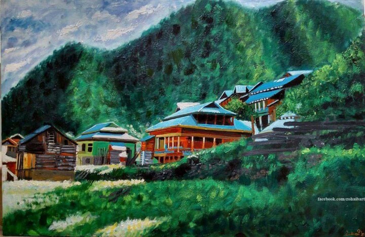 Painting titled "Beautiful Kashmir P…" by Ahmed Zohaib, Original Artwork, Acrylic