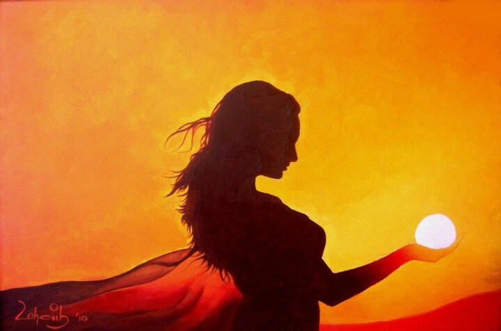 Painting titled "Beautiful Girl in S…" by Ahmed Zohaib, Original Artwork, Acrylic