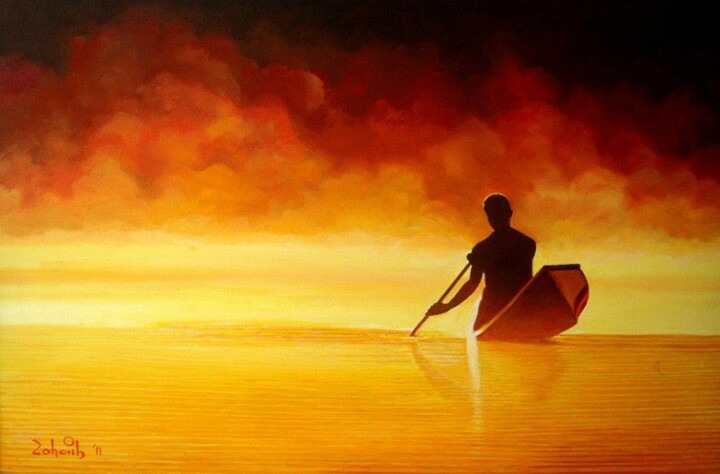Painting titled "Beautiful Sunset Co…" by Ahmed Zohaib, Original Artwork, Acrylic