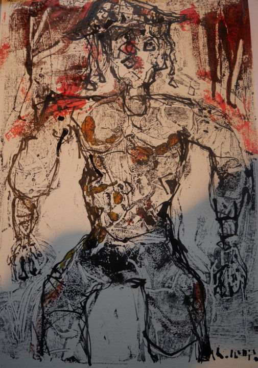 Gravures & estampes intitulée "clown1" par Gildas Cadic, Œuvre d'art originale, Monotype