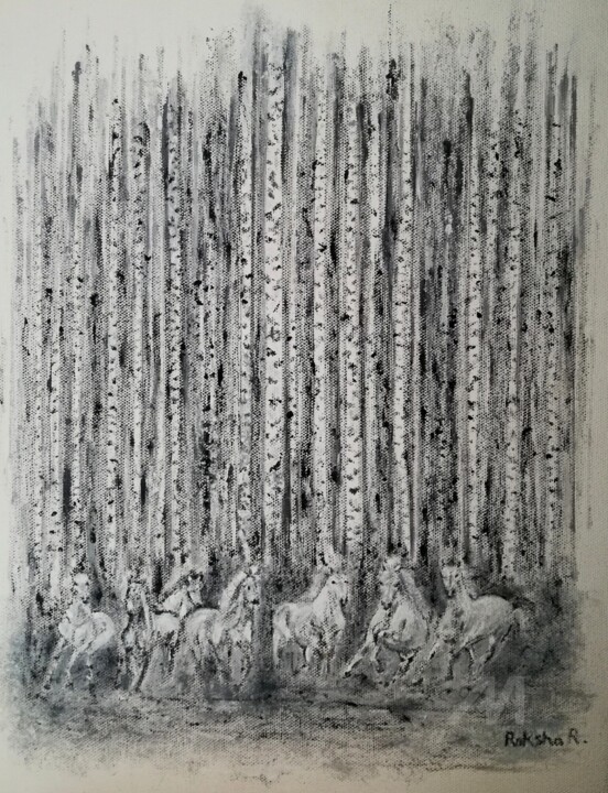 Pintura intitulada "Running Horses, Acr…" por Raksha R, Obras de arte originais, Acrílico