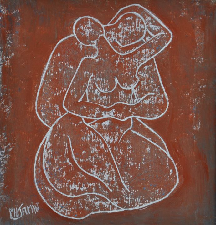 Prenten & gravures getiteld "La tendresse IV" door Philippe Jamin, Origineel Kunstwerk, Linosnede