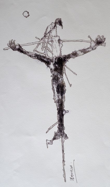 Drawing titled "Totenvogel: etsi de…" by Stephan Rodriguez Warnemünde, Original Artwork, Ink