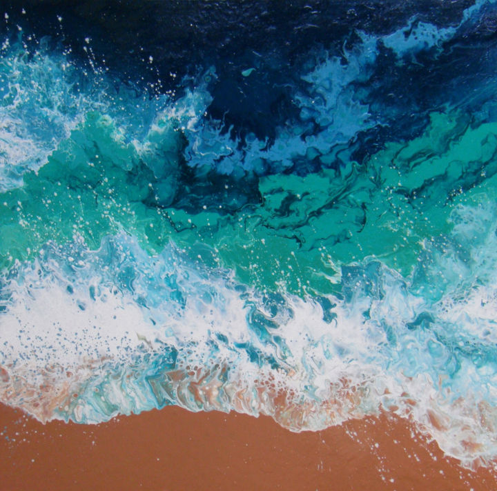 Malerei mit dem Titel "Blue turquoise beac…" von Irini Karpikioti, Original-Kunstwerk, Acryl
