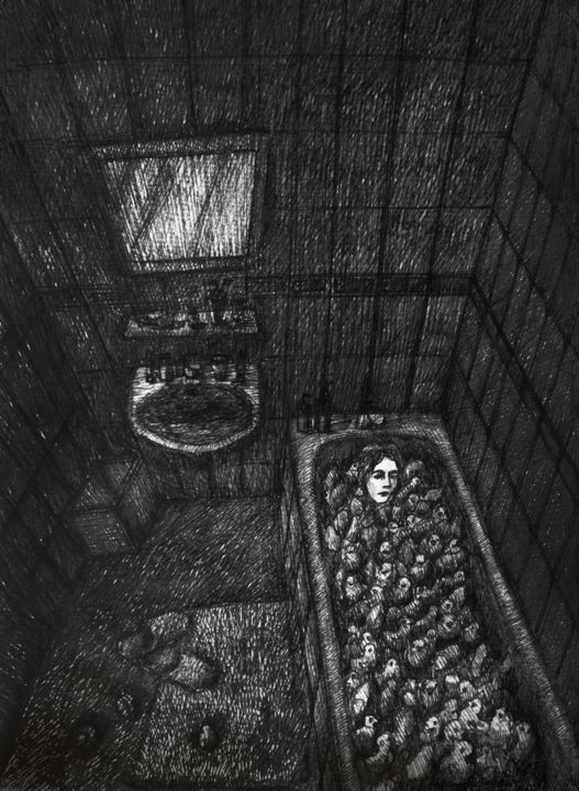 Drawing titled "о чем молчат резино…" by Victoria Khabarova, Original Artwork, Ink