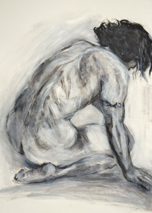 Peinture intitulée "grand nu homme dos" par Marie Pascale Martins, Œuvre d'art originale, Acrylique