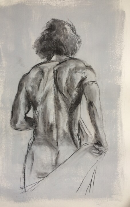 Dessin intitulée "homme nu dos" par Marie Pascale Martins, Œuvre d'art originale, Acrylique
