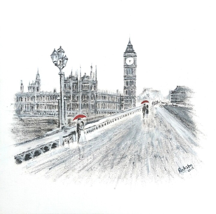 Pintura intitulada "Love in Rain, Coupl…" por Raksha R, Obras de arte originais, Acrílico