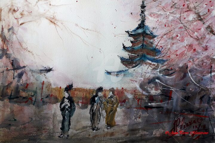 Malerei mit dem Titel ""Japonisement."" von Jean-Pierre Missistrano, Original-Kunstwerk, Aquarell
