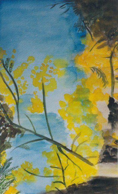 「MIMOSAS en fleur」というタイトルの絵画 Dany Champemeによって, オリジナルのアートワーク, 水彩画