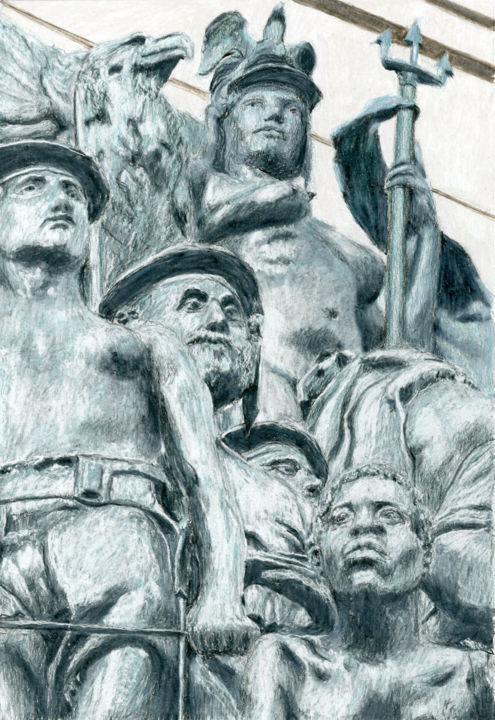 Painting titled "Navy Statue, Grand…" by Jim Fischer, Original Artwork, Conté