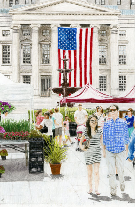 Painting titled "Brooklyn City Hall…" by Jim Fischer, Original Artwork, Conté