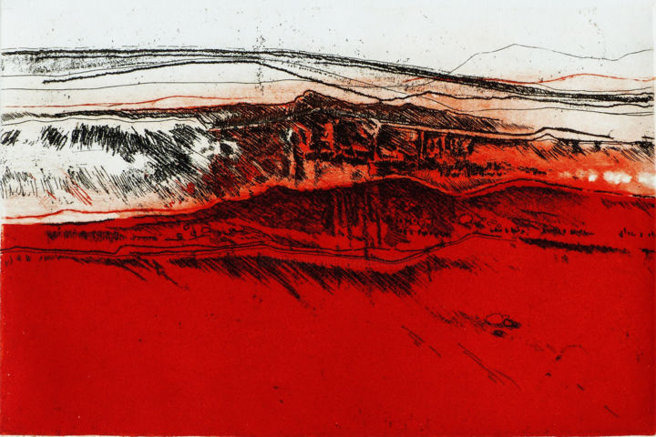 Ici rouge. Printmaking, 7.9x11.8 in
