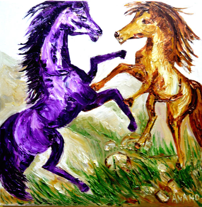 THE TWO IN FIGHT 绘画, 36x35 in