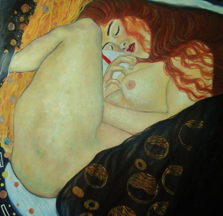 Danaé, Copie Klimt 绘画, 19.7x19.7 in
