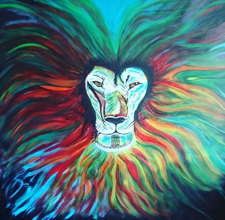 Peinture intitulée "tete de lion multic…" par Agl, Œuvre d'art originale, Acrylique