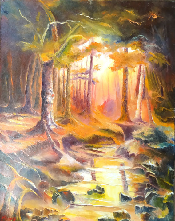QUAND LA FORET S'EVEILLE 绘画, 36.2x28.7 in