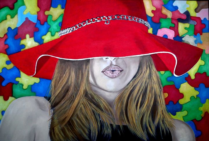 Pittura intitolato "Ragazza con cappell…" da Franco Fumo, Opera d'arte originale, Olio