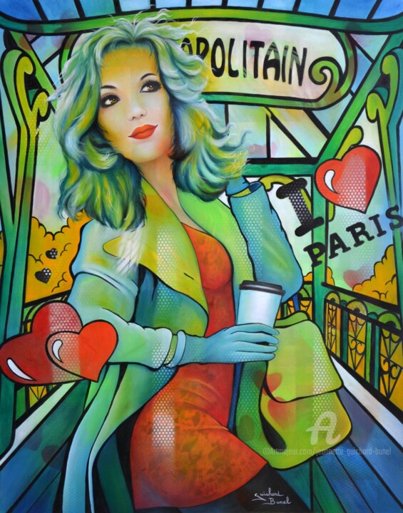 Peinture intitulée "I love Paris..." par Jeannette Guichard-Bunel, Œuvre d'art originale, Huile Monté sur Châssis en bois