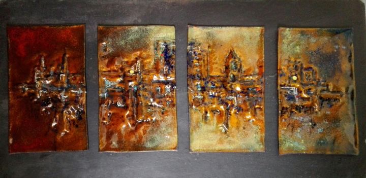 Malerei mit dem Titel "La Cité Radieuse -…" von Isabelle Mathis, Original-Kunstwerk, Emaille Auf Stein montiert