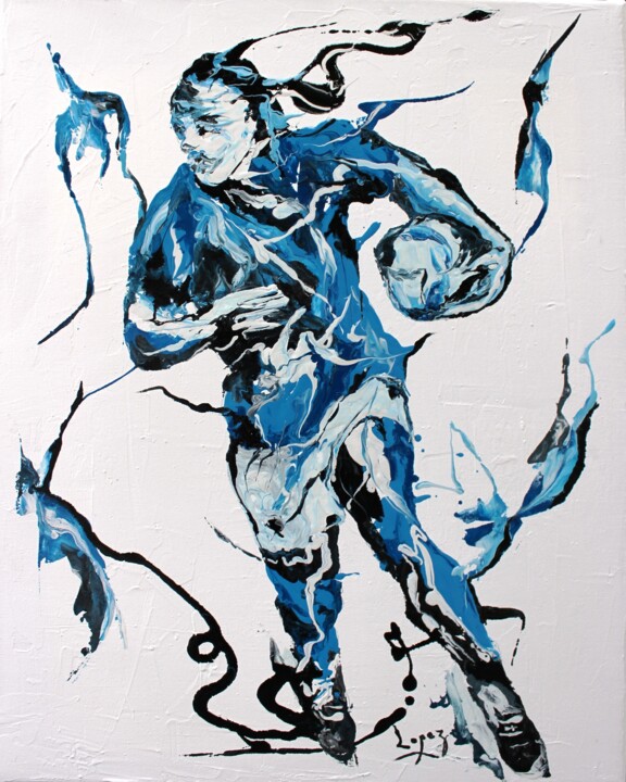 1203 Rugby bleu et noir 绘画, 15.8x19.7 in
