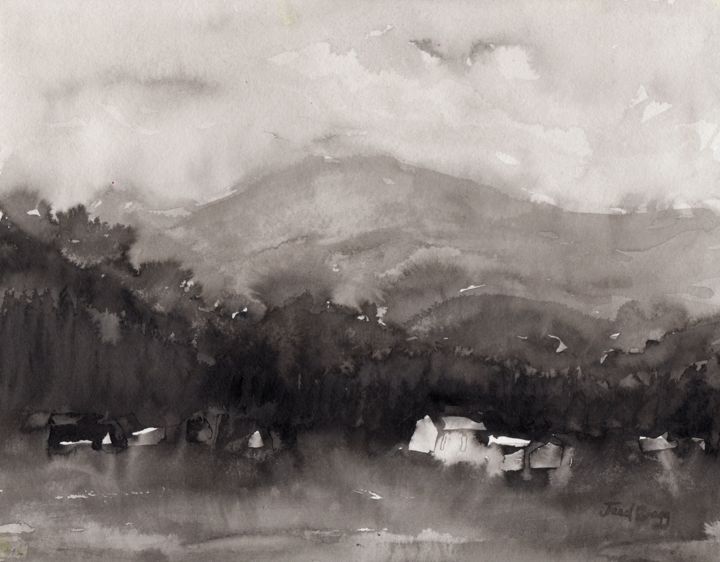 Painting titled "View from Interstat…" by Janel Bragg, Original Artwork, Ink