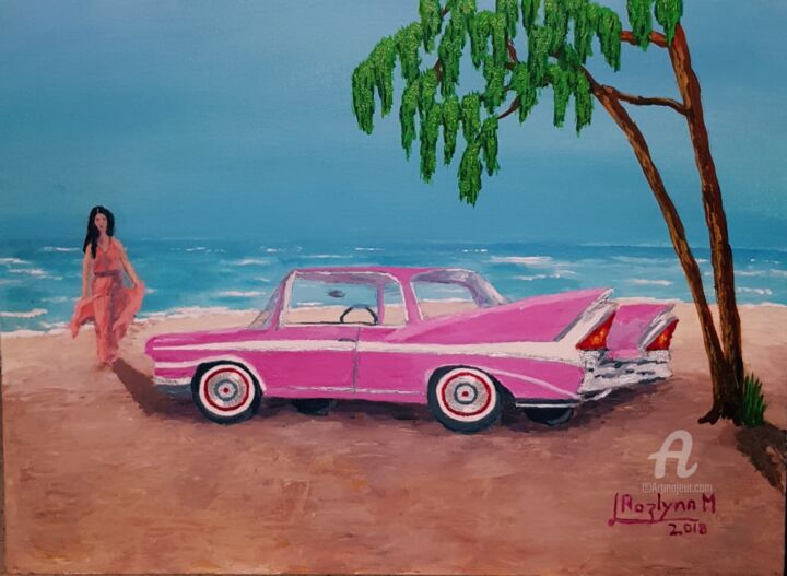 Pittura intitolato "The Pink Cadillac 58" da L'Orientaliste, Opera d'arte originale, Acrilico