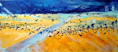 Peinture intitulée "Le champs jaune" par Catherine Suchocka, Œuvre d'art originale, Huile
