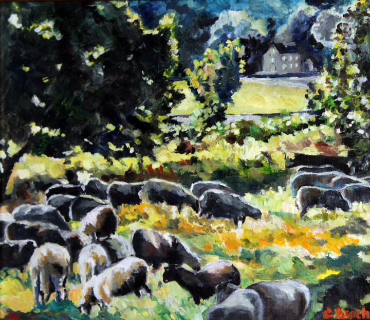 Peinture intitulée "troupeau de mouton" par Pascal Brachet, Œuvre d'art originale, Huile