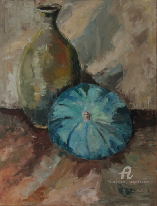 Peinture intitulée "Courge bleue de Hon…" par Chéker, Œuvre d'art originale, Huile Monté sur Châssis en bois