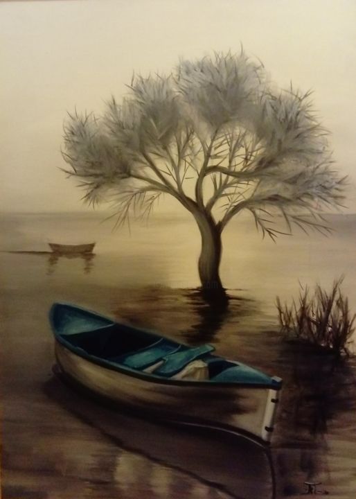 "Η βάρκα /The boat" başlıklı Tablo Anastasia Patouna tarafından, Orijinal sanat, Petrol