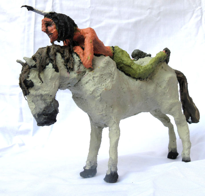Sculptuur getiteld ""Indien" - Indian -…" door Patou Deballon, Origineel Kunstwerk, Mixed Media