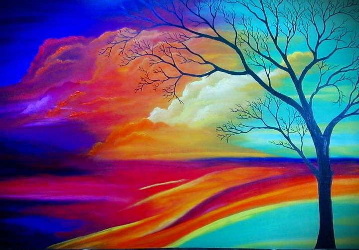 Painting titled "Abstract Tree art" by R.M.Roofi, Original Artwork, Oil